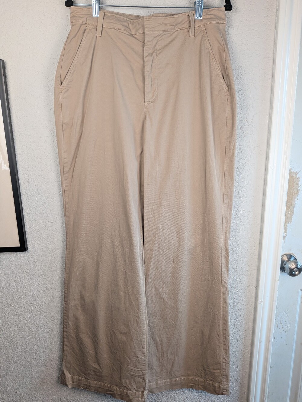GAP Women's Wide Leg Chino Pants Size 12 Khaki Tan Pockets Stretch Cotton